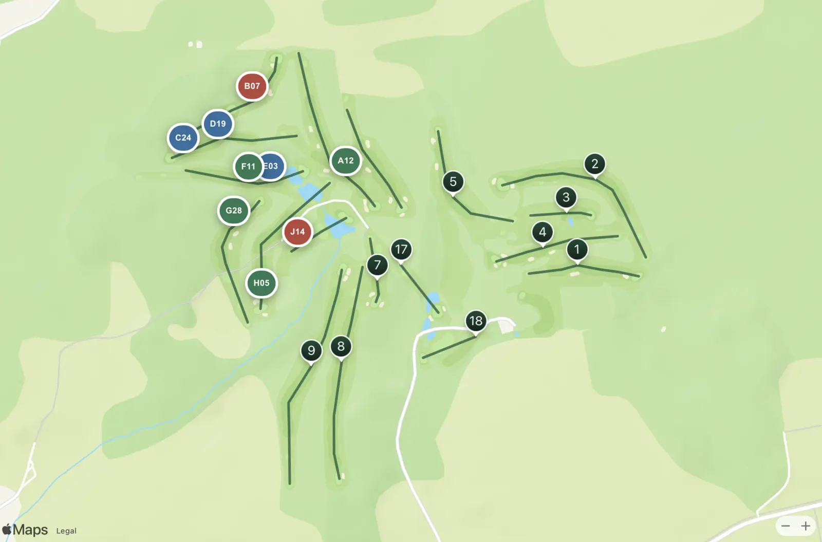 GolfTakt Live-Karte mit anonymen Gruppenpositionen im Golfclub Erlangen