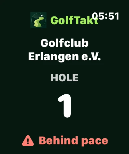 GolfTakt Apple Watch · Erlangen · Hole 1 · Behind pace